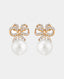 Gold Pearl Bow Earrings For Women