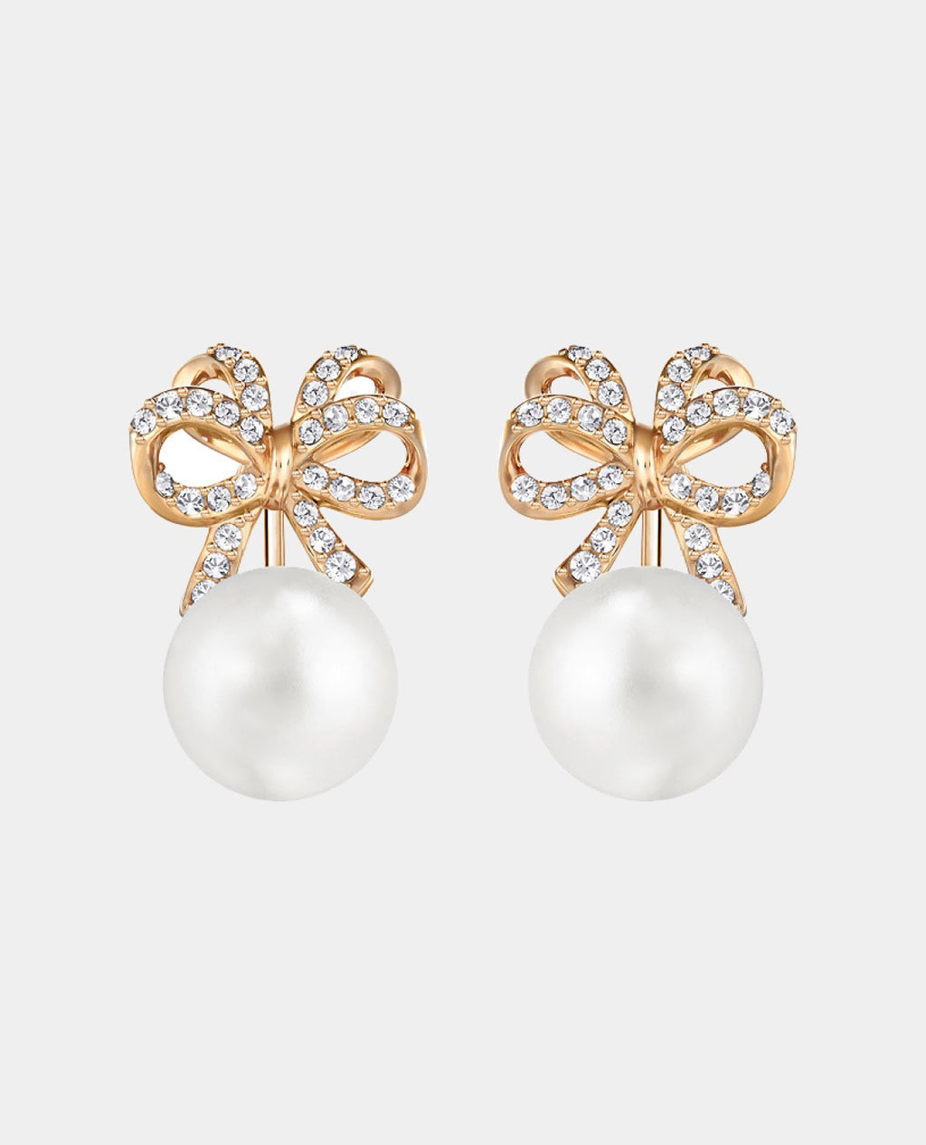 Gold Pearl Bow Earrings For Women