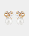 Gold Pearl Bow Earrings For Women