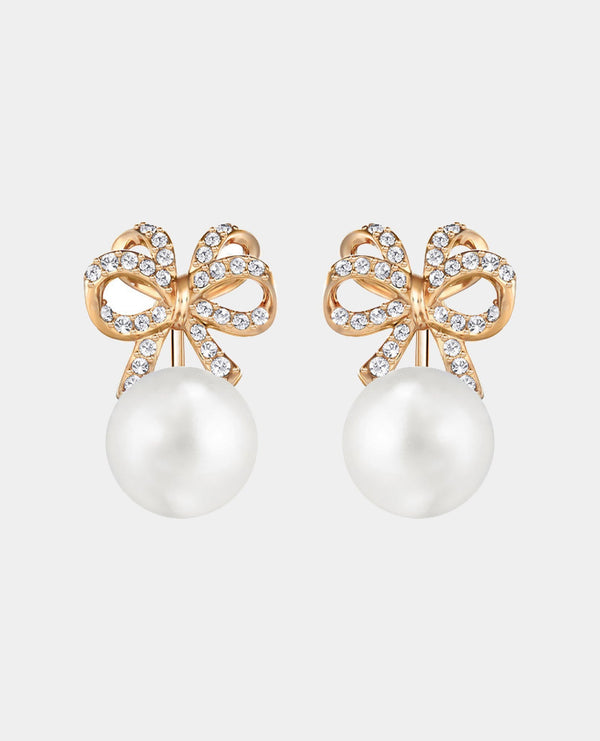 Gold Pearl Bow Earrings For Women