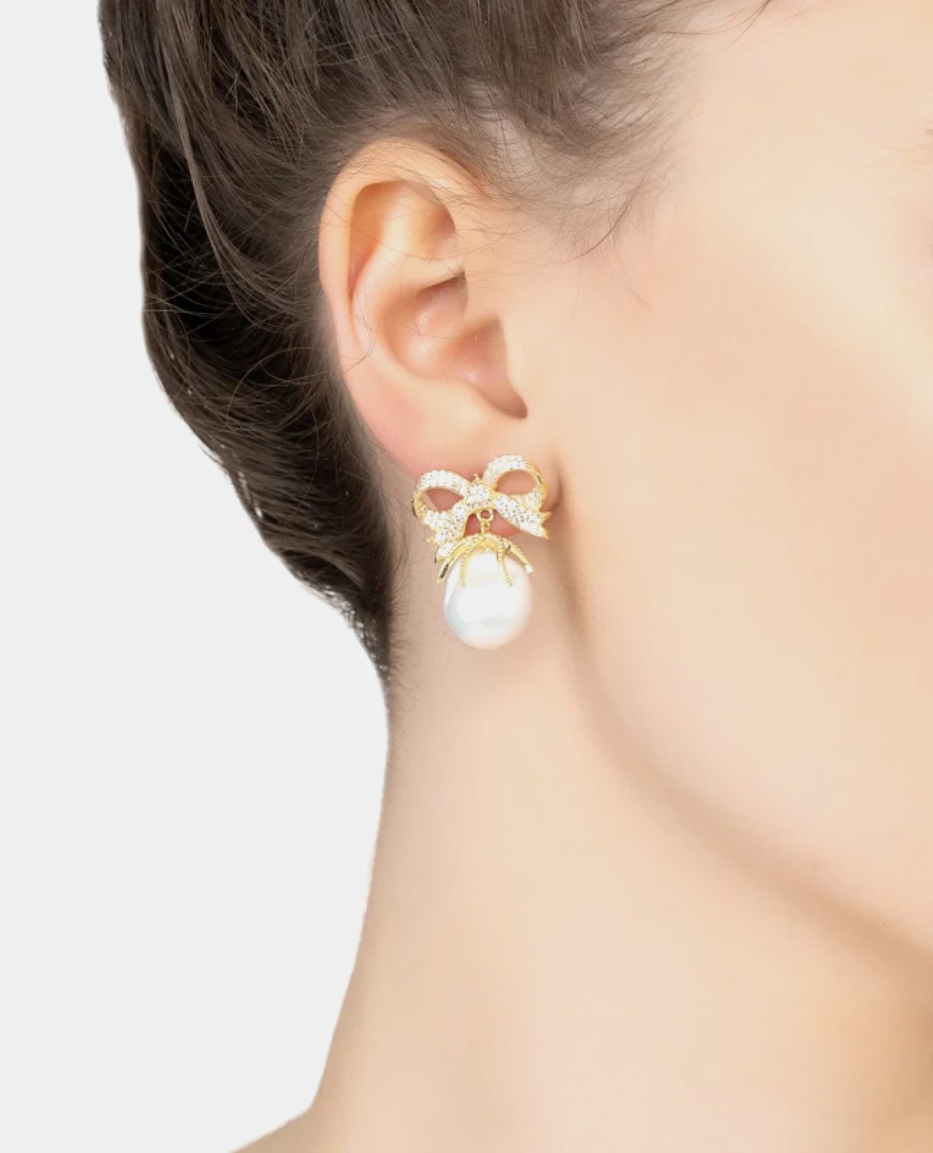 Gold Pearl Bow Earrings For Women