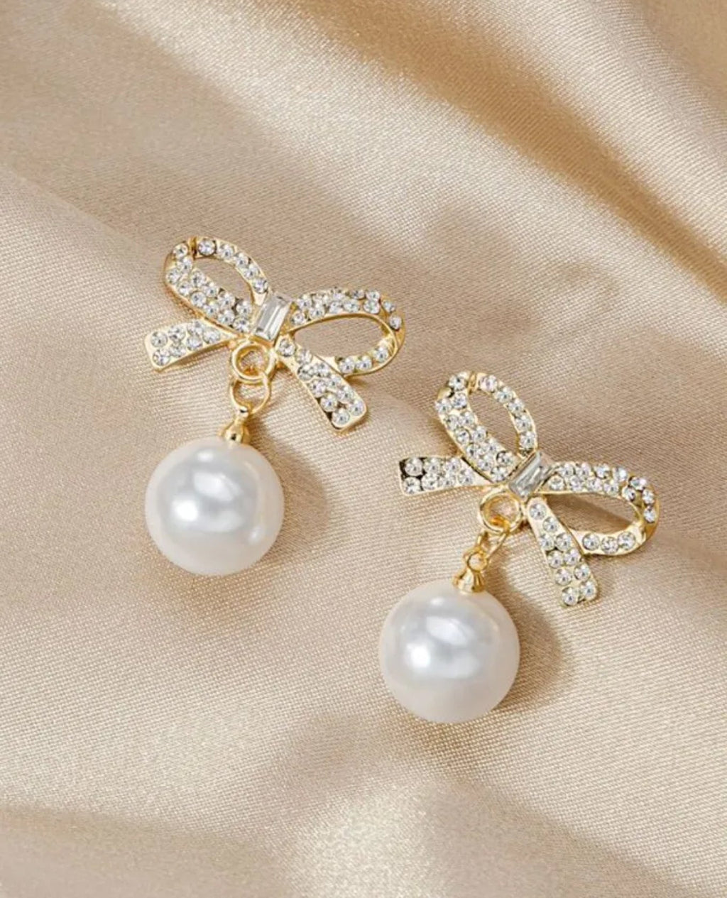 Gold Pearl Bow Earrings For Women