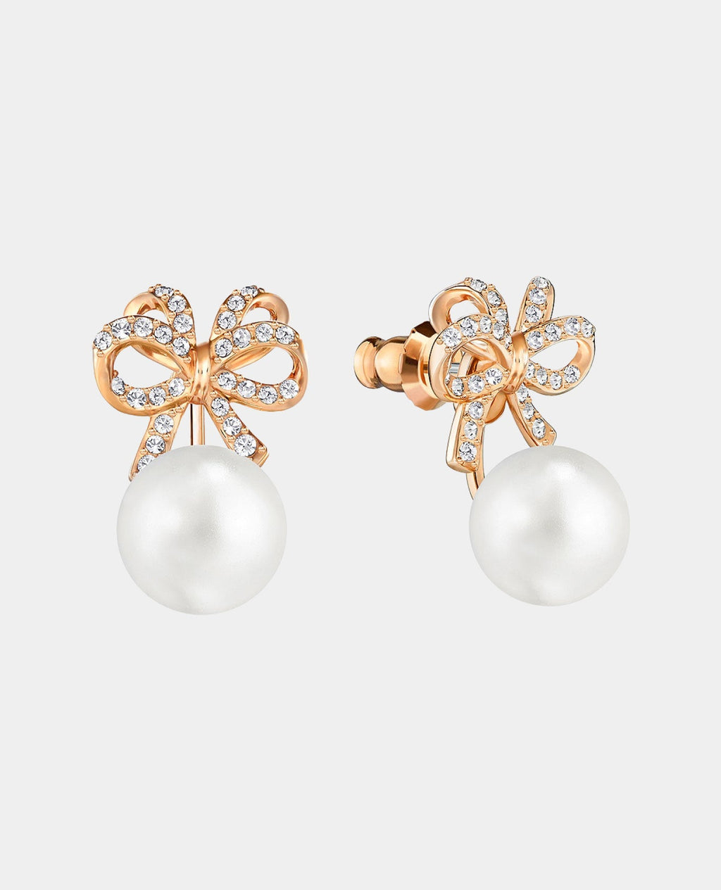 Gold Pearl Bow Earrings For Women