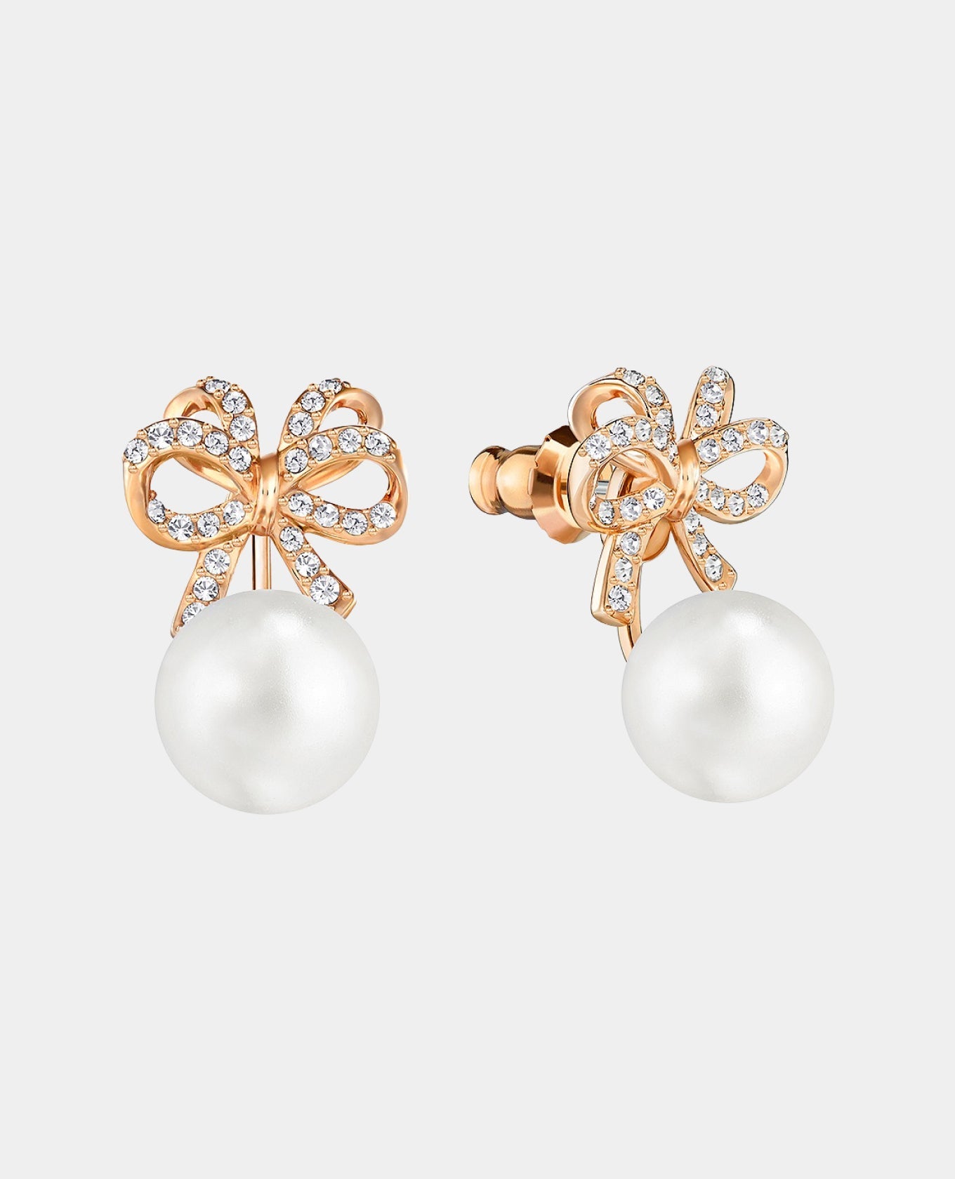 Gold Pearl Bow Earrings For Women
