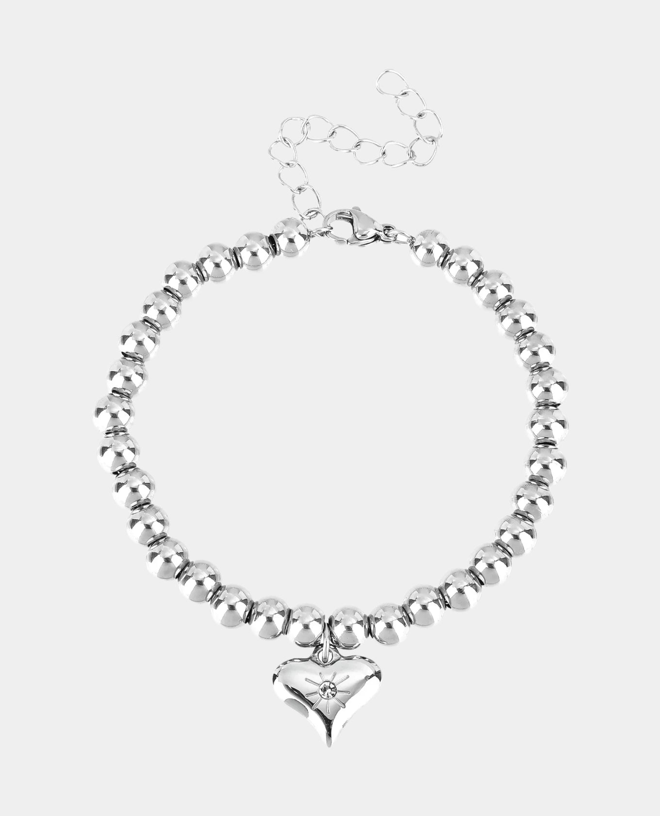 Rhodium Stainless Steel Beaded Heart Pendant Main image
